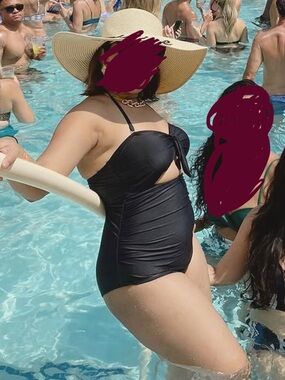 Beautiful Black One-Piece Swim Suit with Front Tie